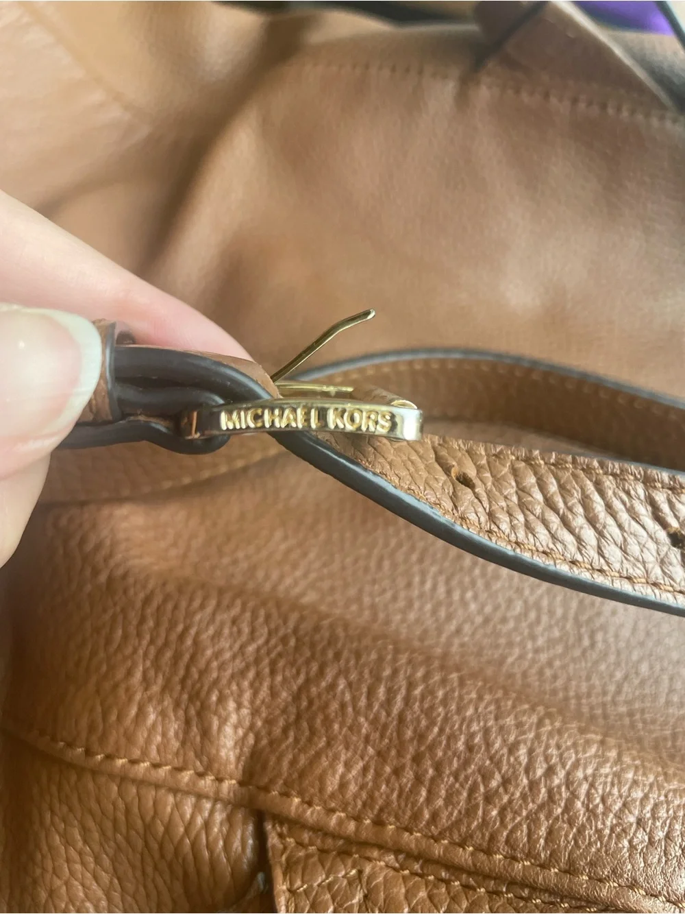 Michael Kors Brown Pebbled Leather Drawstring Backpack with Signature Wallet